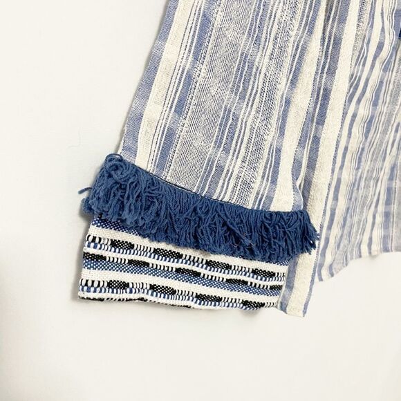 🟢Sugar + Lips Cream & Blue Woven Blouse XS - Picture 5 of 9